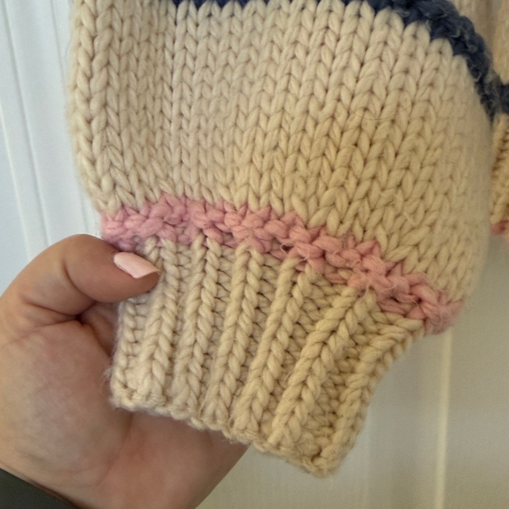 debut Cream Crewneck Sweater with Multicolor Stripes - Picture 2 of 5